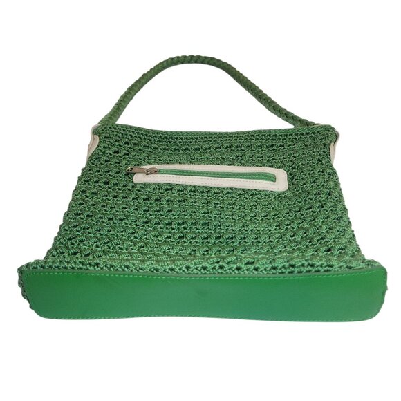 Luxy Green Crochet Shoulder Bag With Zipper Accents - Handmade Boho Style - Picture 7 of 12